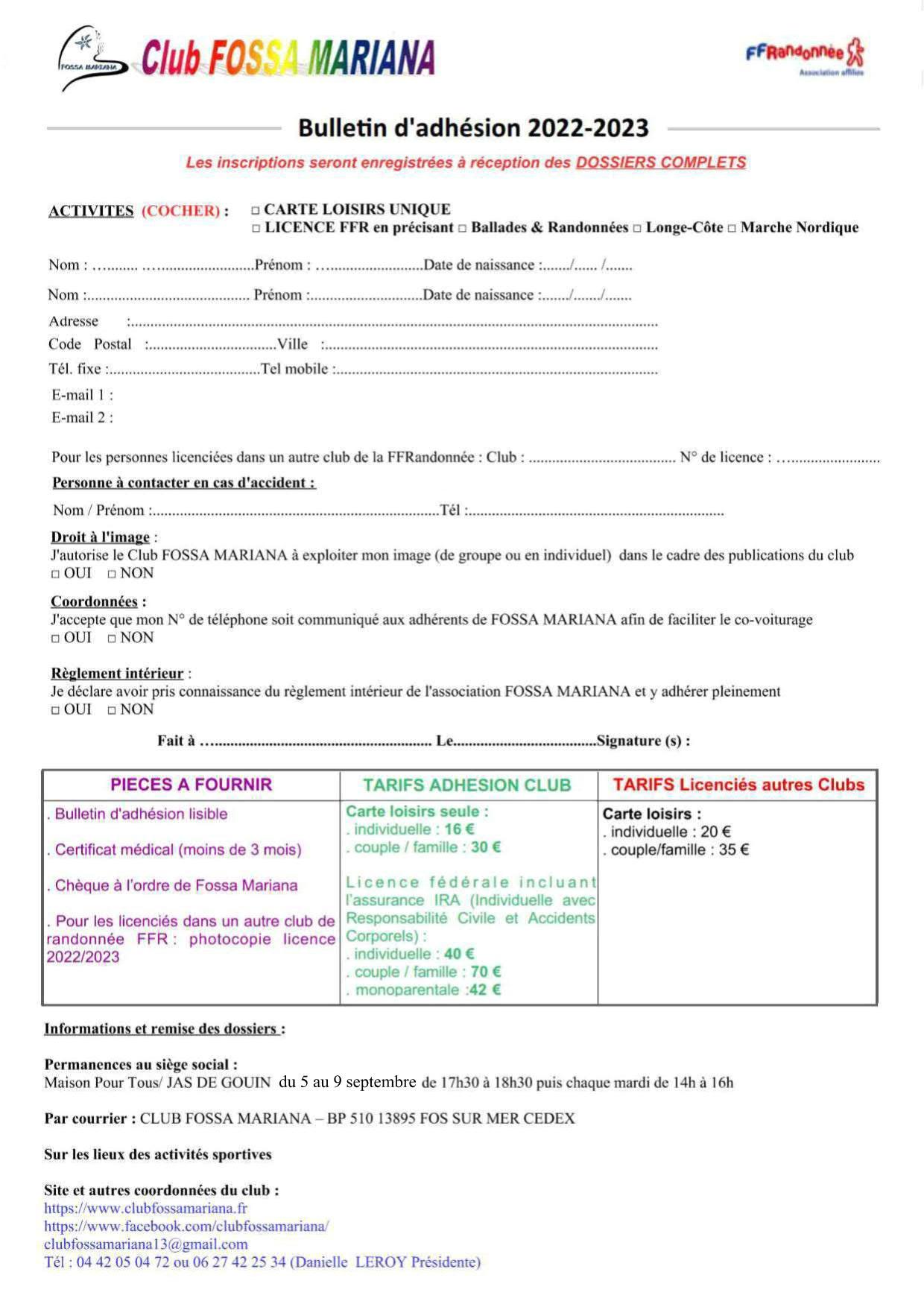 Bulletin adhesion fossamariana 2022 2023 pdf 1 copie